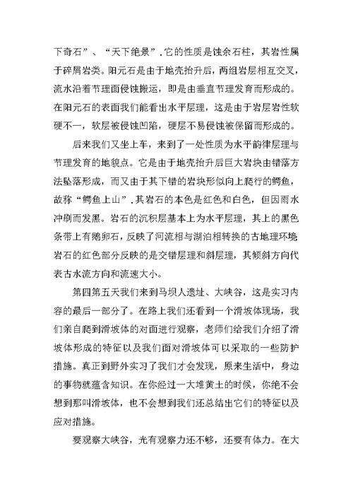 XX地理专业实习报告总结大全