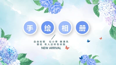 手绘蓝色小清新旅行电子相册PPT动态模板