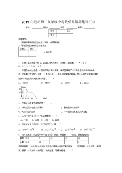 2019年最新初三九年级中考数学易错题集锦汇总