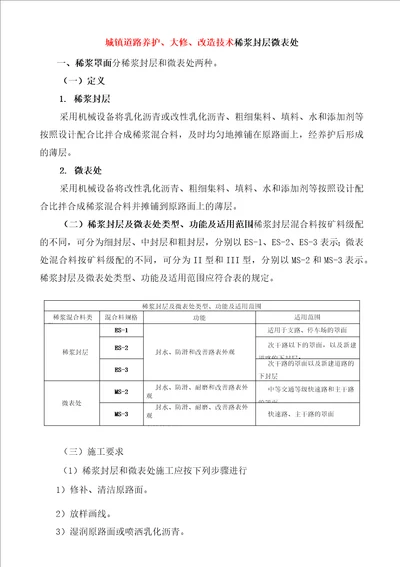 城镇道路养护、大修、改造技术稀浆封层微表处