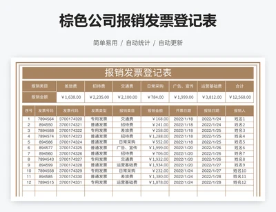 棕色公司报销发票登记表