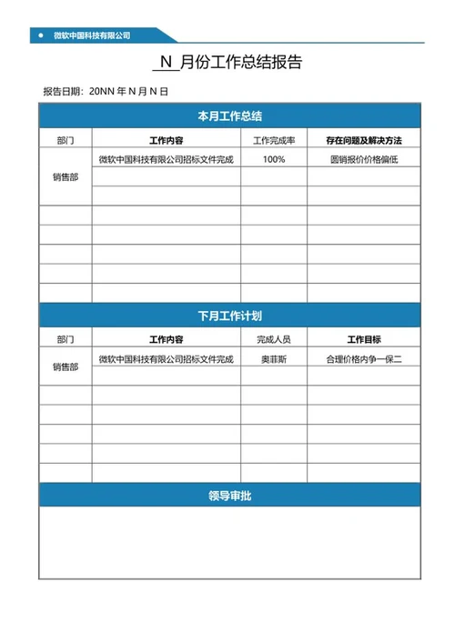 蓝色铁路公司销售总结报告word模板