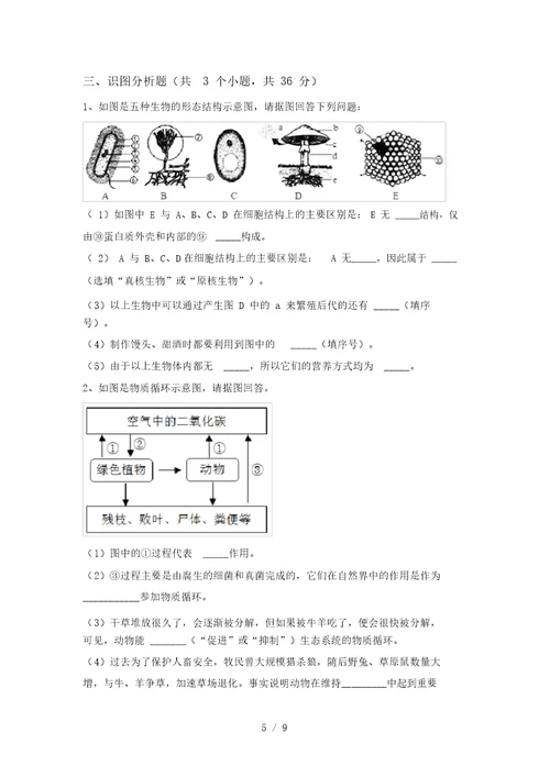 2021年北师大版九年级生物上册期末考试卷及答案【精选】