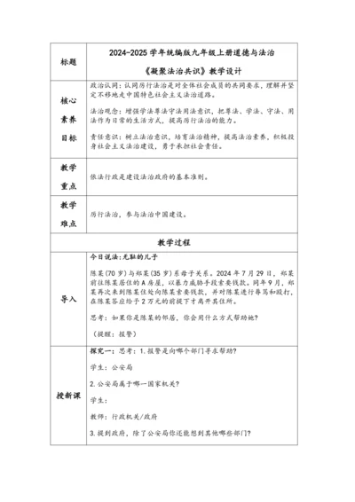 （核心素养目标）4.2《凝聚法治共识》表格式教学设计