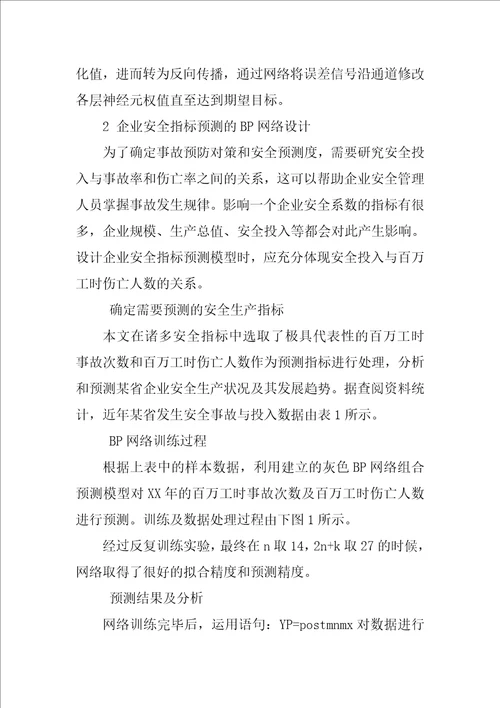 基于BP神经网络的企业安全指标预测模型