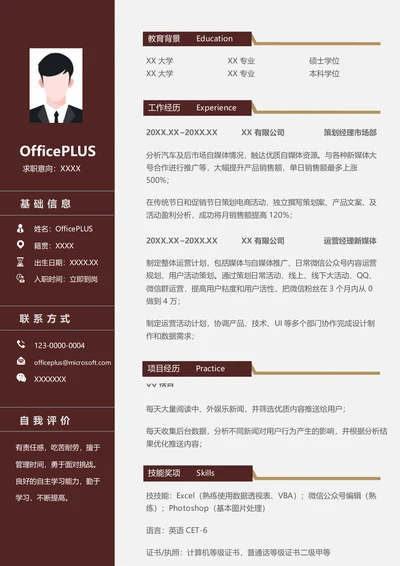 汽车类策划经理简历模板