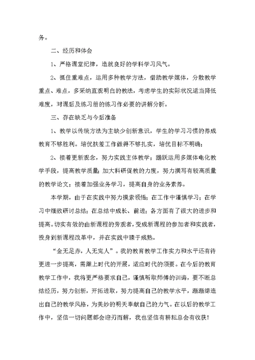 初中教师工作总结个人范文