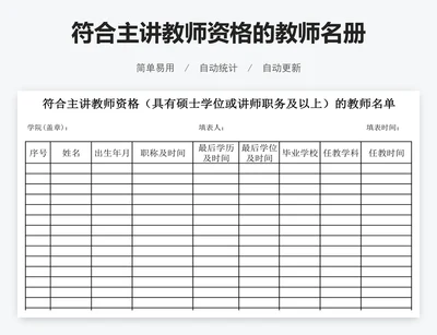 符合主讲教师资格的教师名册