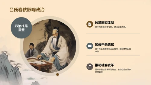 黄灰色插画复古国风名著导读吕氏春秋培训课件PPT模板
