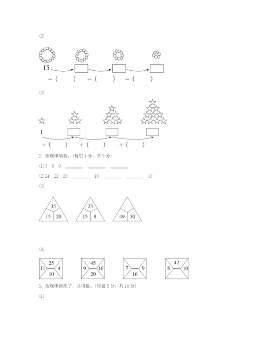 2022一年级数学下册 第7单元 找规律达标检测卷 新人教版.docx