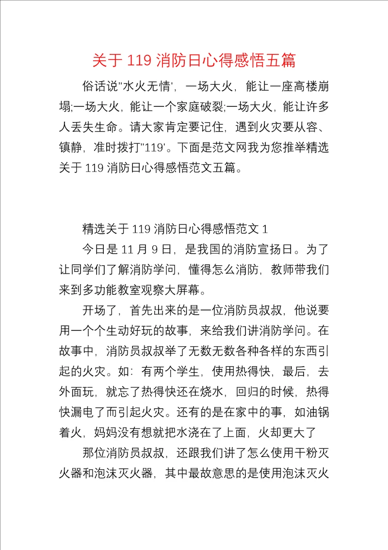 关于119消防日心得感悟五篇