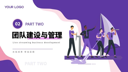 紫色扁平插画风工作汇报总结通用PPT模板