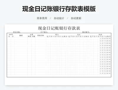 现金日记账银行存款表模版