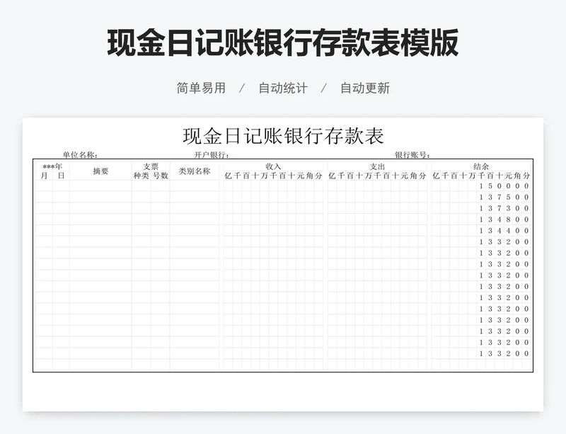 现金日记账银行存款表模版
