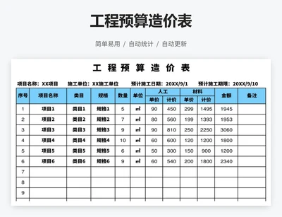 工程预算造价表