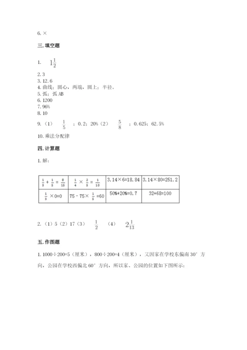 2022人教版六年级上册数学期末测试卷及参考答案（基础题）.docx