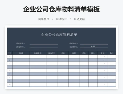 企业公司仓库物料清单模板
