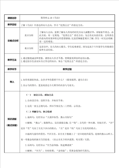 六年级语文下册教案10.马诗  部编版