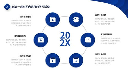 蓝白色简约风波浪形状翘边翻页式年终个人述职报告工作总结PPT