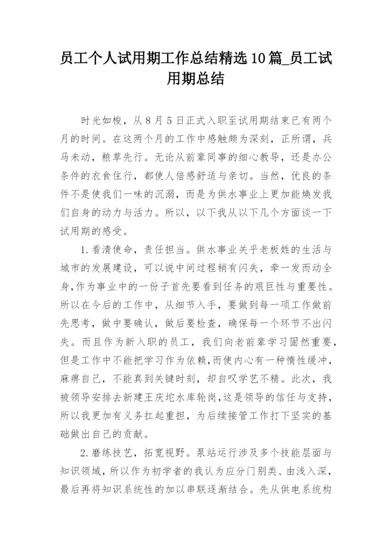 员工个人试用期工作总结精选10篇_员工试用期总结.docx