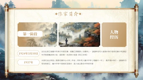 金庸武侠文学小说作家知识ppt模板
