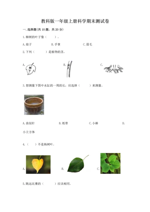 教科版一年级上册科学期末测试卷附参考答案（研优卷）.docx