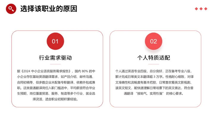 红色商务英语专业大学生职业生涯规划发展展示PPT模版