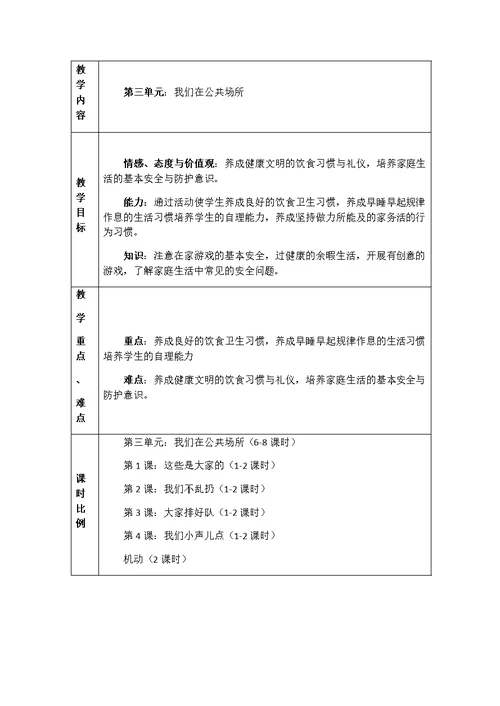部编二年级上册道德与法治单元教学计划(共6页)