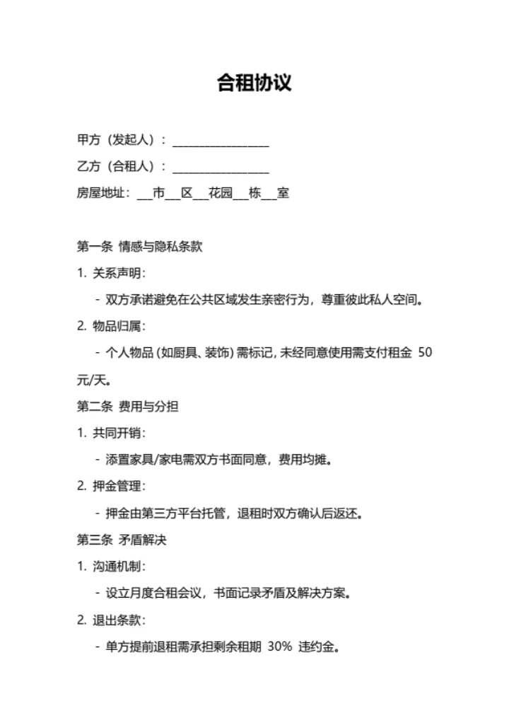 朋友合租协议书