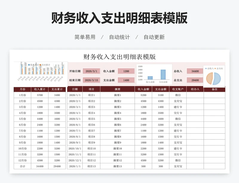 财务收入支出明细表模版