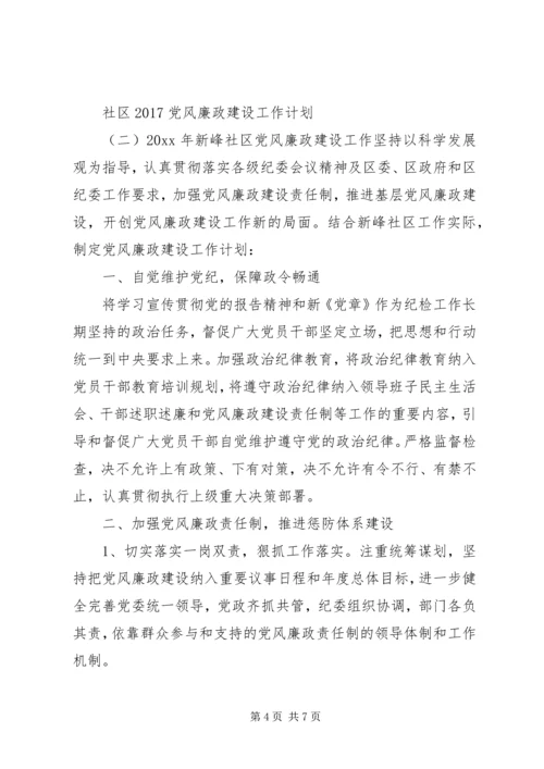 社区20XX年党风廉政建设工作计划.docx