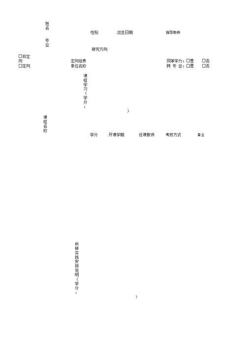 南京艺术学院攻读博士学位研究生培养计划表(双面1页打印)