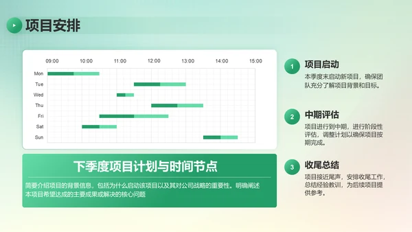 绿色简约风季度团队成长与任务回顾PPT模板