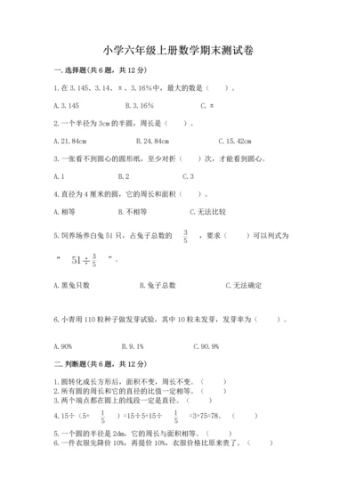 小学六年级上册数学期末测试卷带答案（精练）.docx