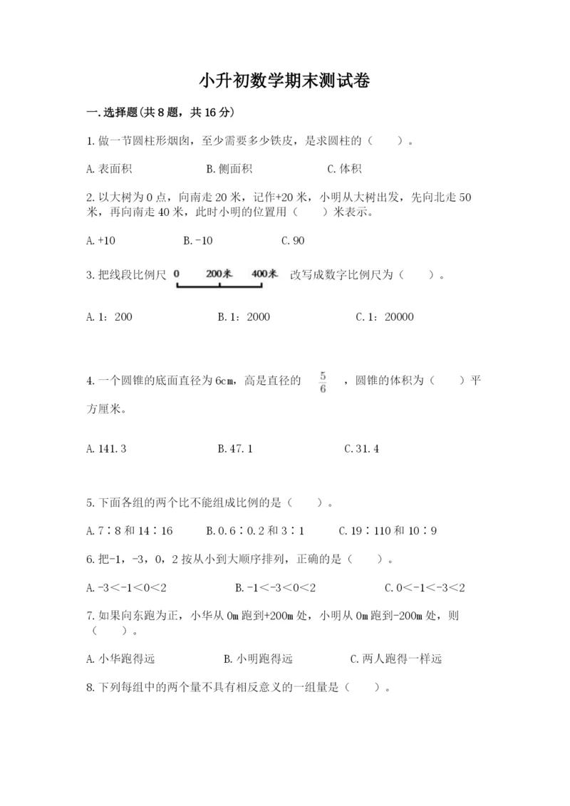 小升初数学期末测试卷及完整答案（全国通用）.docx