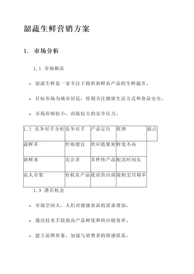 韶蔬生鲜营销方案