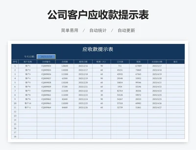 公司客户应收款提示表