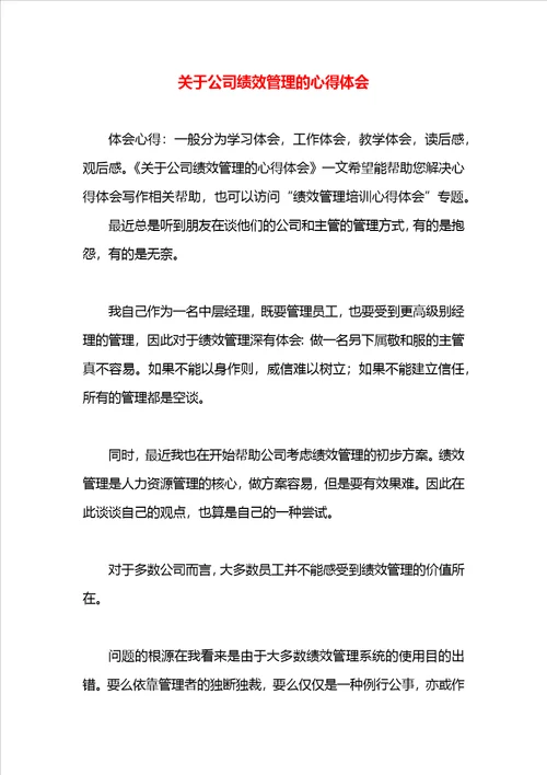 关于公司绩效管理的心得体会