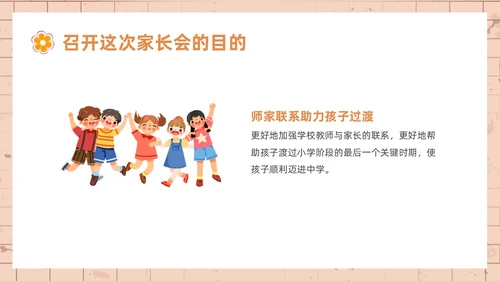 橙色简约风小学六年级家长会