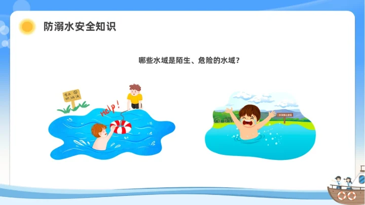 蓝色水彩插画水上交通安全教育安全培训PPT
