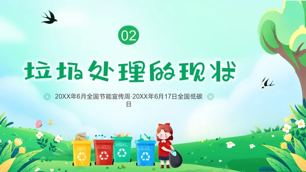 绿色清新插画垃圾分类你我同行PPT课件