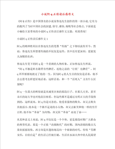 小说阿q正传读后感作文