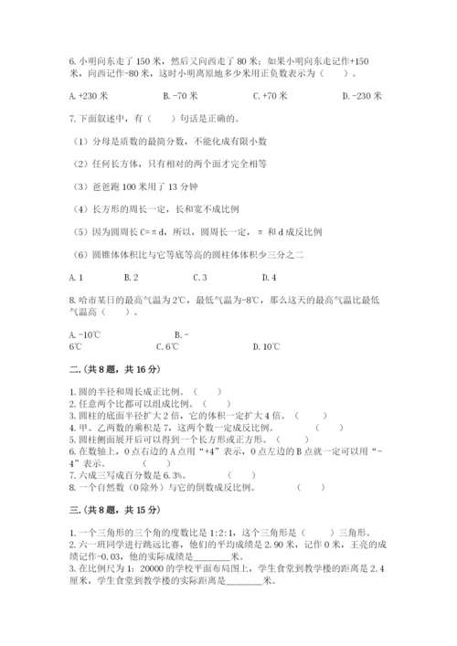 人教版数学小升初模拟试卷及参考答案（轻巧夺冠）.docx