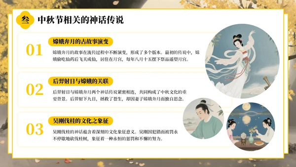 黄色中国风中秋节的起源与发展PPT模板
