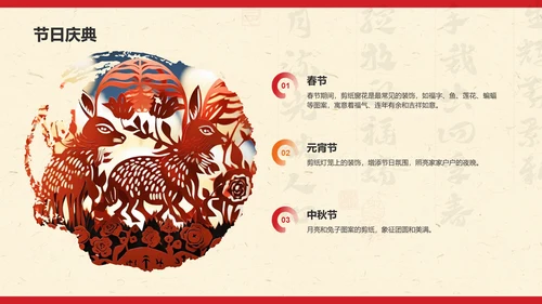 红色复古风中国非物质文化遗产——剪纸PPT模板