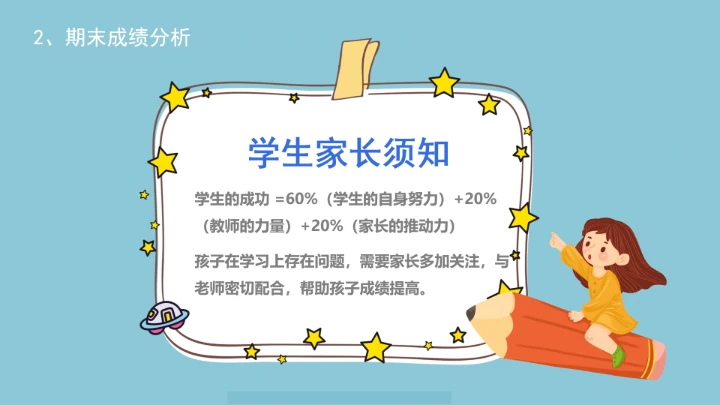 小学六年级期末家长会期末考试总结分析PPT模版