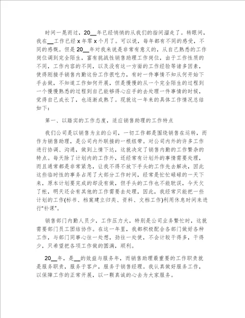 2022年最新销售助理工作总结报告
