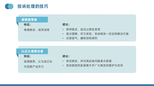 蓝色插画风医疗投诉处理与技巧医护培训PPT模版