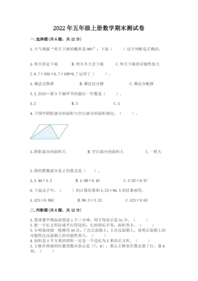 2022年五年级上册数学期末测试卷（易错题）.docx