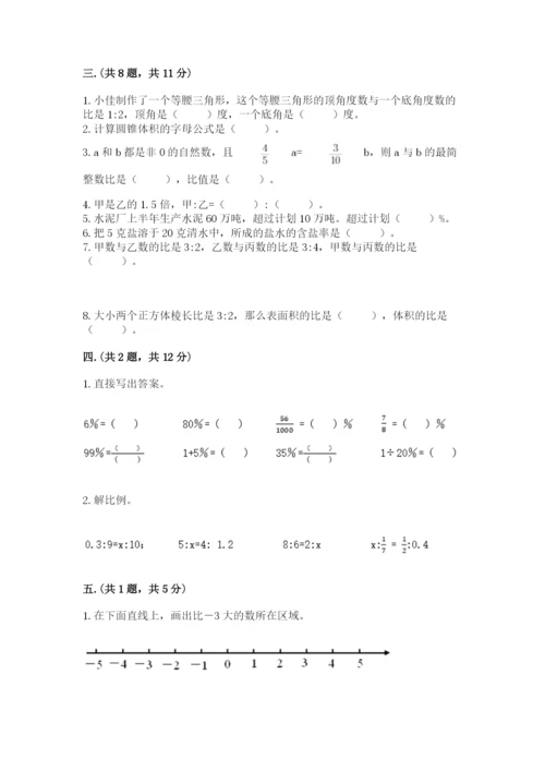 河南省平顶山市六年级下册数学期末考试试卷带答案（考试直接用）.docx